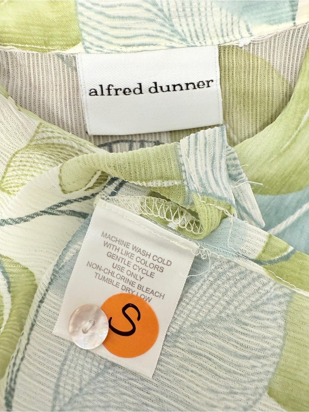 #17)  Alfred Dunner Leaf-Print Button-Down Shirt in Green and Blue - Picture 6 of 7